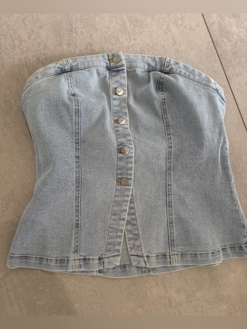 H&M Light Blue Denim Strapless Button Top